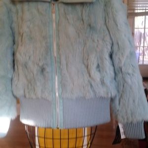 Light Blue Rabbit  Fur Bomber jacket